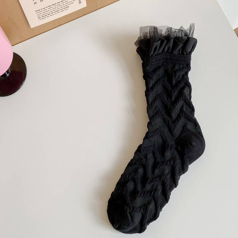 Women's cute lolita style lace socks lace mid-tube socks: White-B