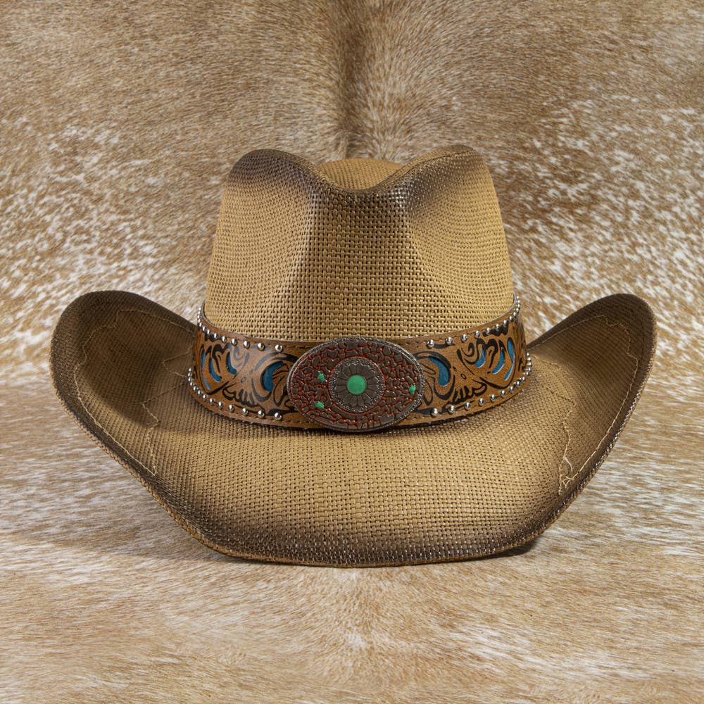 Studded Tooled Band Western Cowboy Hat
