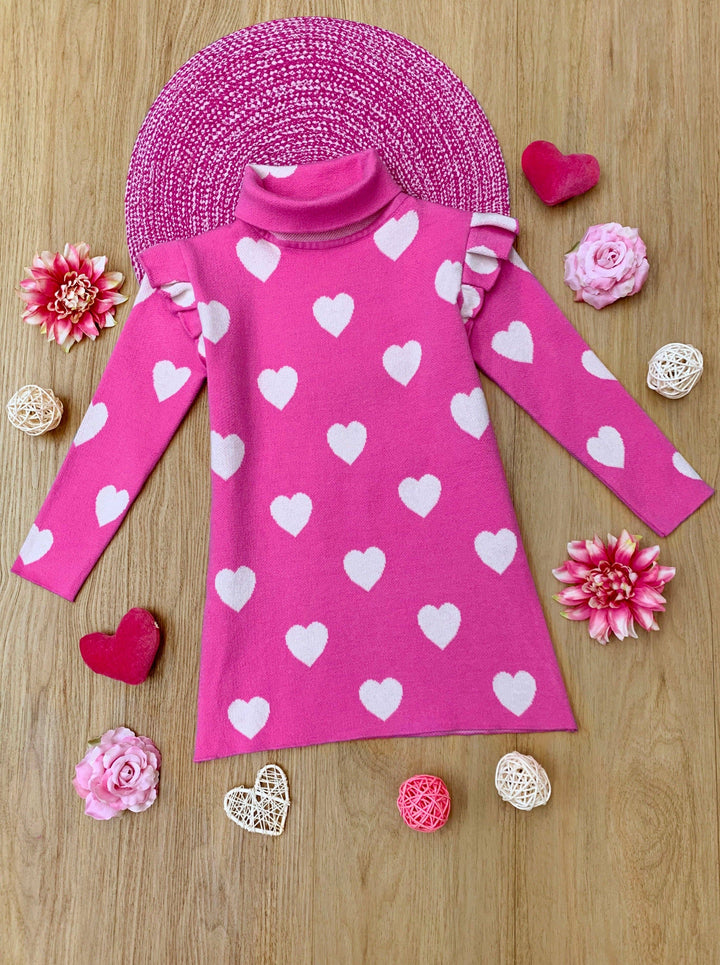 Warms My Heart Hot Pink Turtleneck Sweater Dress: Hot Pink / 4T/5Y