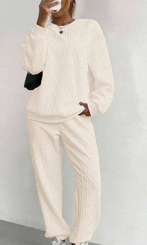 Cozy Cable Knit Lounge Set Women Soft Warm Two Piece Outfit
