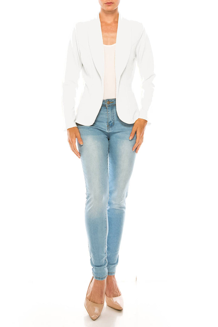 Women's Casual Office Work Long Sleeve Open Front Blazer: White / Small