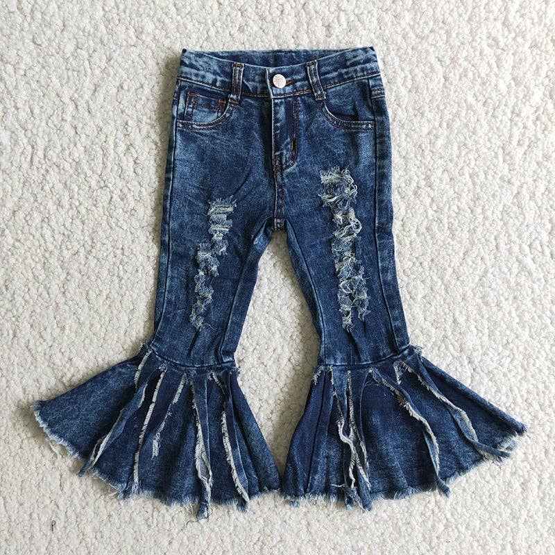 Sibling Baby Girls Blue Leopard Bell Bottoms Denim Jeans