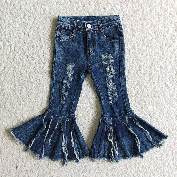 Sibling Baby Girls Blue Leopard Bell Bottoms Denim Jeans