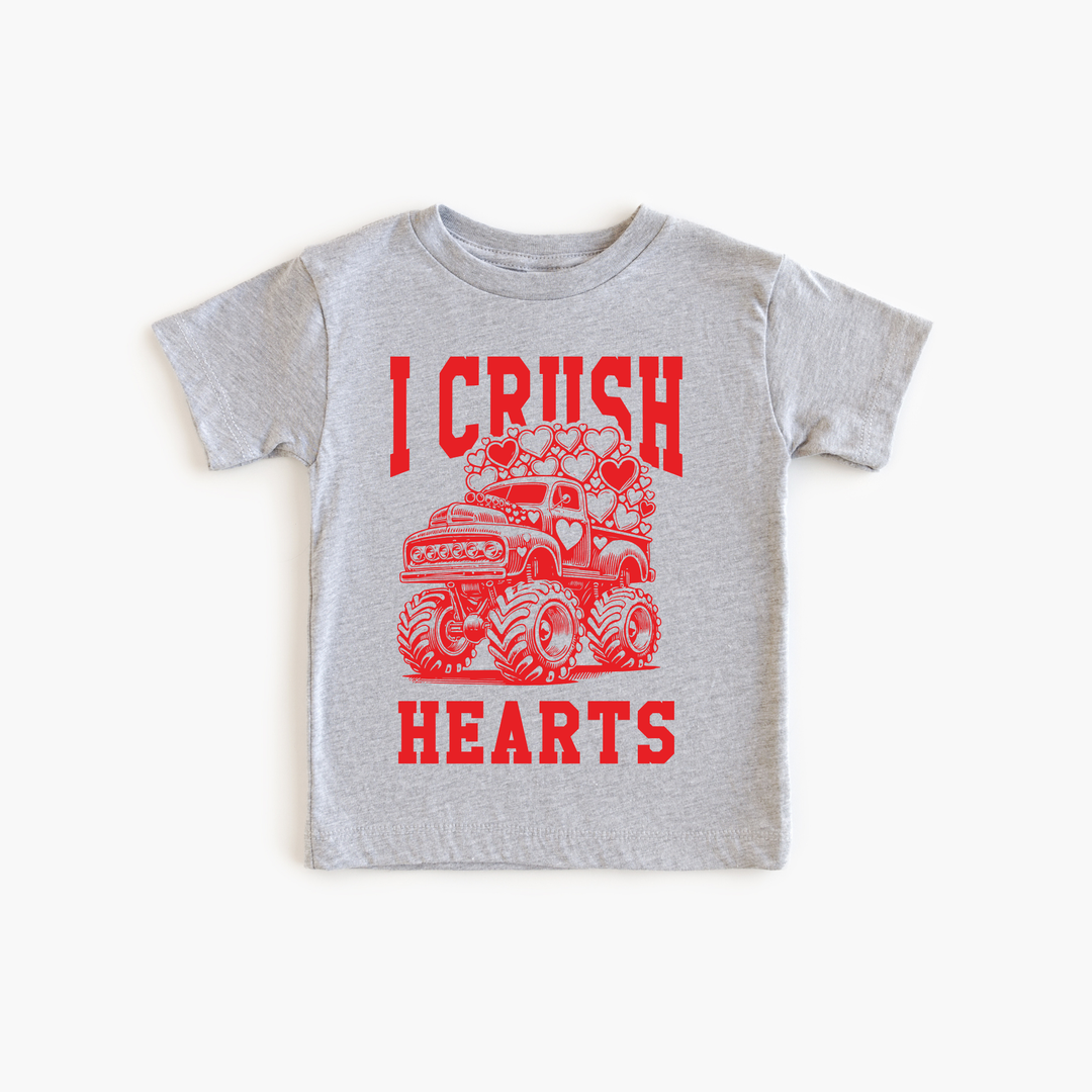 I Crush Hearts Monster Truck Valentines Day Kid Shirt    : Natural