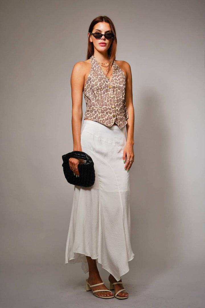 37014T - Leopard Soft Twill Pattern Halter Neck Vest: LEOPARD / S