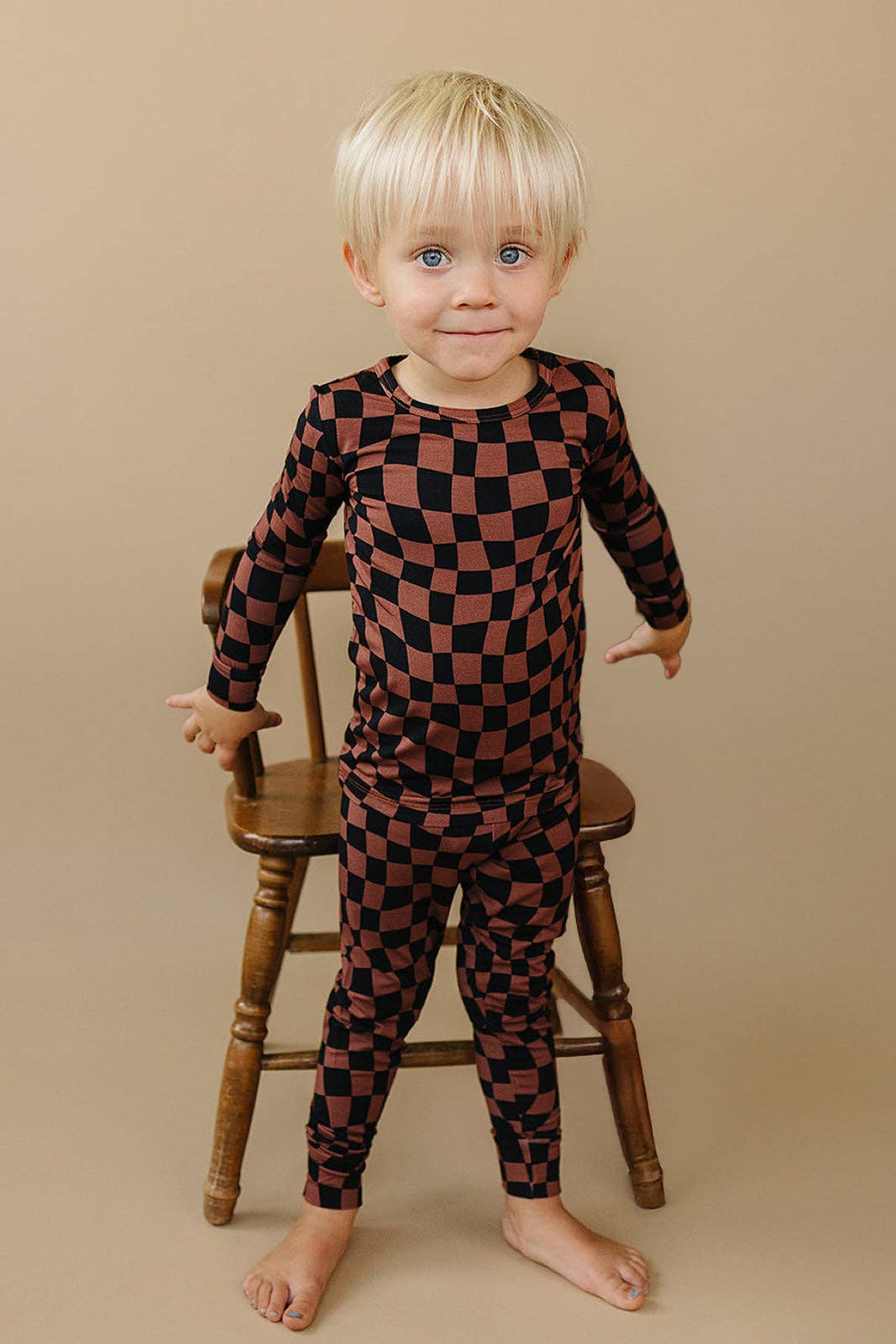 Bamboo Two Piece Set | Chocolate Wavy Checkered: 5T