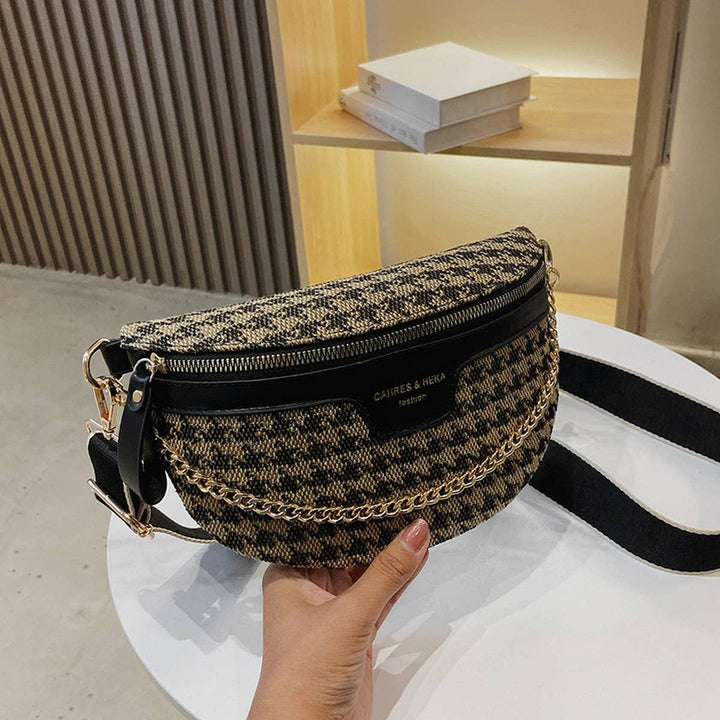 LEOPARD PRINT BLACK CHAIN STRAP FANNY BELT BAG_CWAB0923: BLACK1 / (OS) 1