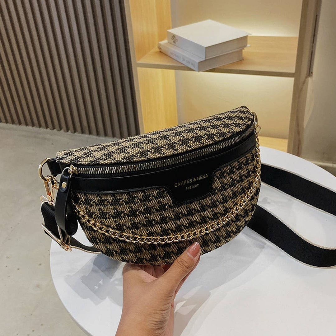 LEOPARD PRINT BLACK CHAIN STRAP FANNY BELT BAG_CWAB0923: BROWN2 / (OS) 1