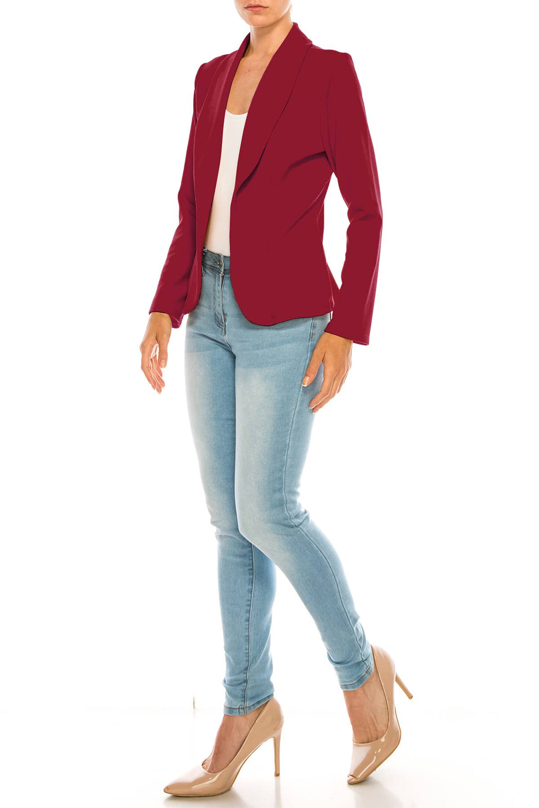 Women's Casual Office Work Long Sleeve Open Front Blazer: White / Small