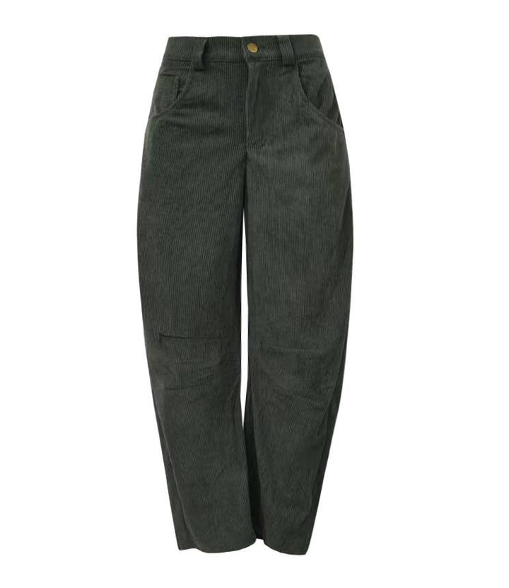 Western Ankle length corduroy barrel pants: Charcoal / S
