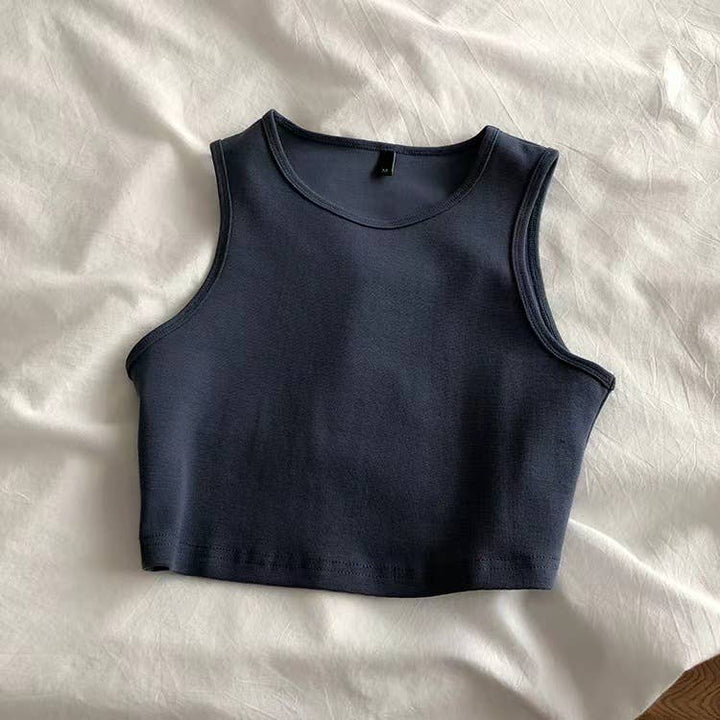 Daily r-neck sleeveless athletic crop tank top: Charcoal