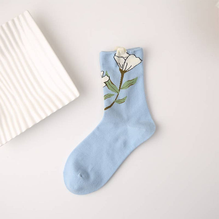 Three-dimensional flower socks with branches and leaves: Yellow