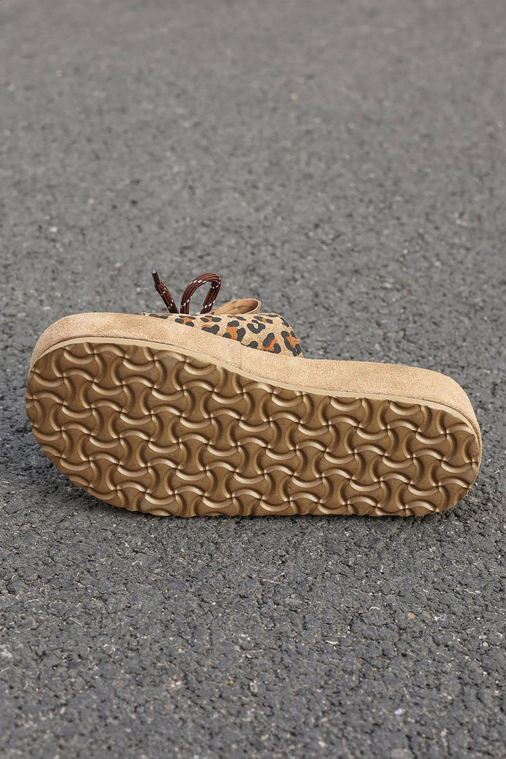 Leopard Faux Suede Slashed Lace-up Detail Platform Shoes