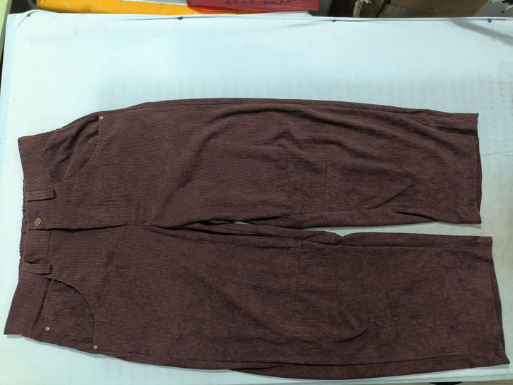 Western Ankle length corduroy barrel pants: Charcoal / S