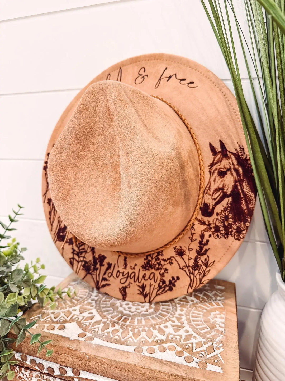 Youth Floral Burned Hat: Ivory