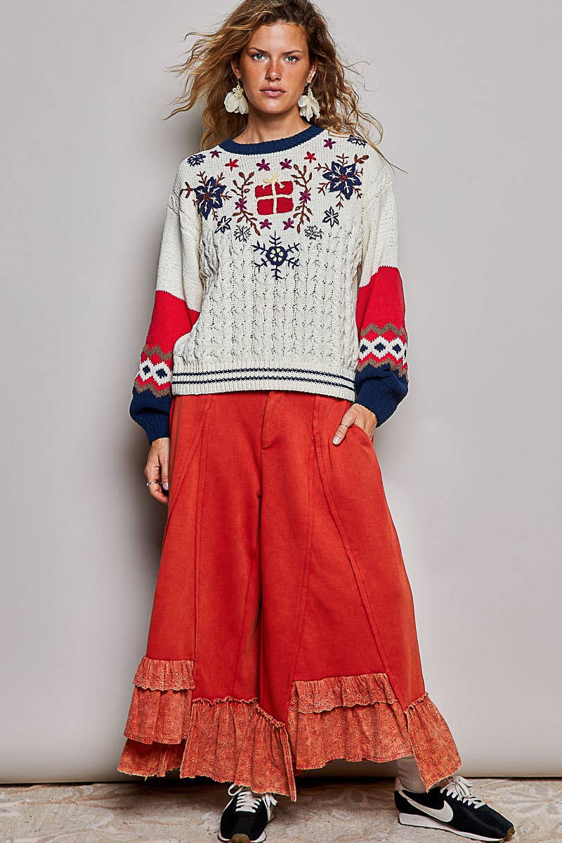 Christmas Fair Isle Snowflake Reindeer Soft Knit Sweater