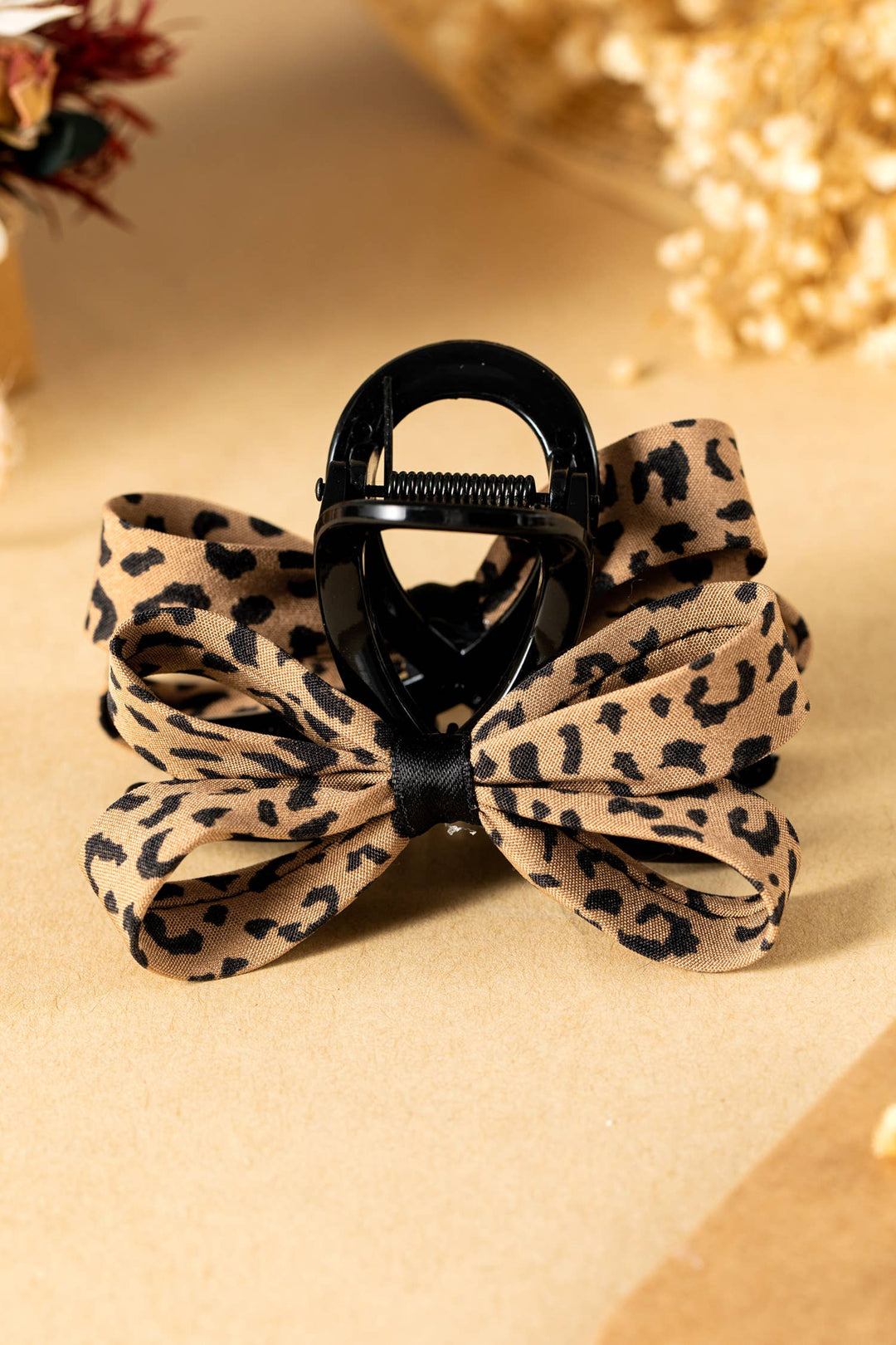 Leopard Bow Applique Plastic Hair Claw Clip: Chestnut / ONE SIZE