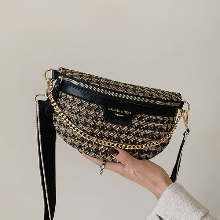 LEOPARD PRINT BLACK CHAIN STRAP FANNY BELT BAG_CWAB0923: BROWN2 / (OS) 1