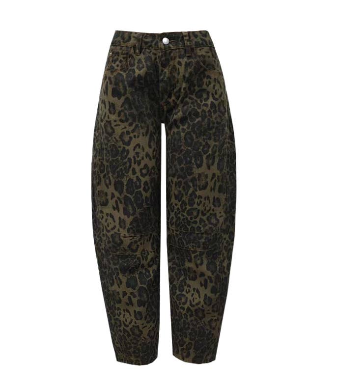 Leopard print barrel jeans: Mocha / M