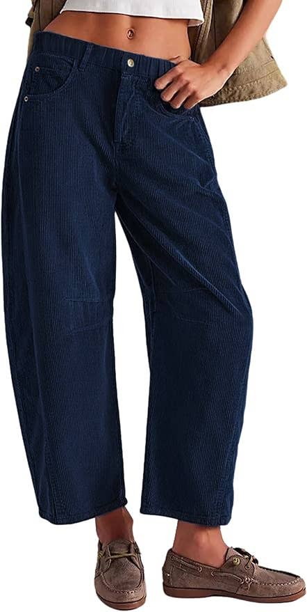 Western Ankle length corduroy barrel pants: Charcoal / XL