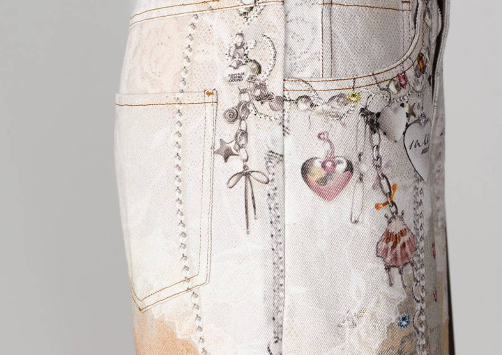 PT28 Retro Chain Print Loose Wide-Leg Dopamine Jeans: Color as pictures / English / M