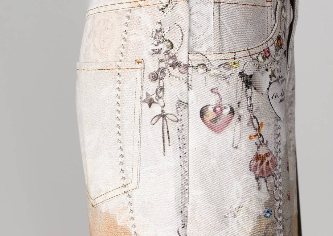 PT28 Retro Chain Print Loose Wide-Leg Dopamine Jeans: Color as pictures / English / L