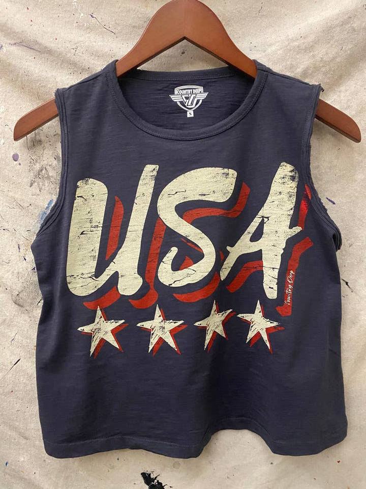 USA Vintage Muscle Crop Tee: Faded Black