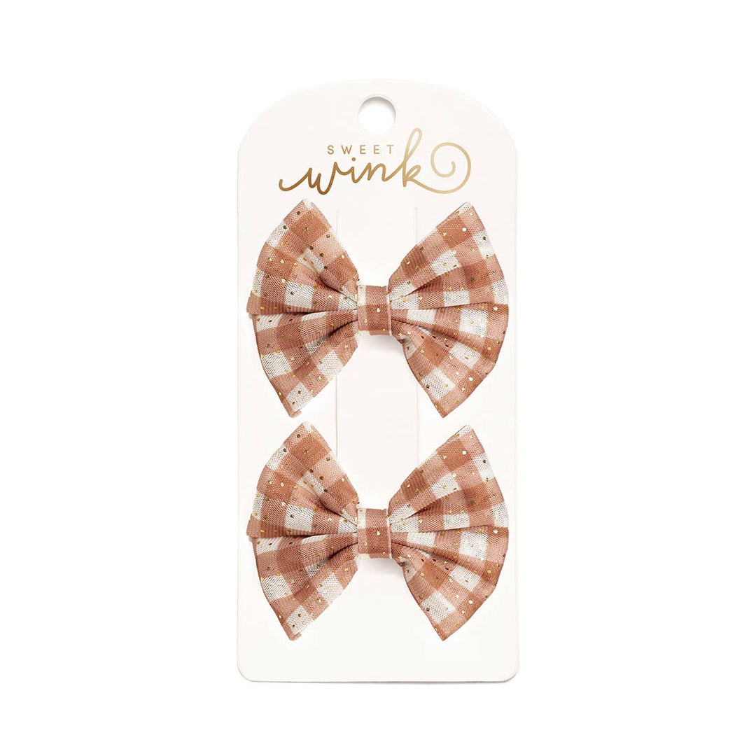 Gingham Printed Tulle Bow Clip Set - Hair Bows - Accessories