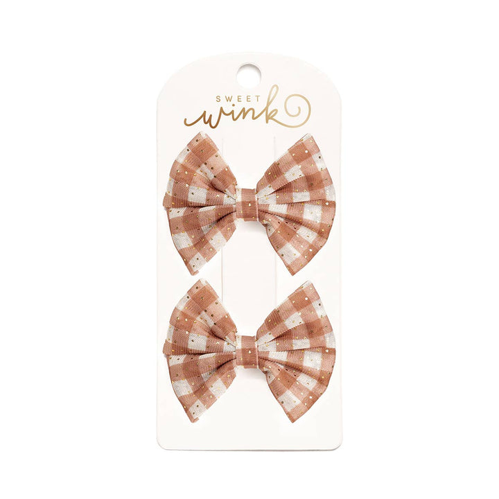 Gingham Printed Tulle Bow Clip Set - Hair Bows - Accessories