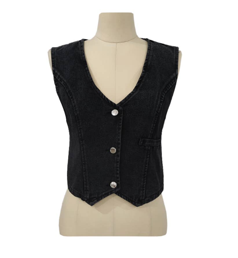 Sexy Denim Cowgirl Vest Top: Black / XL
