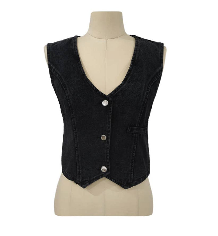 Sexy Denim Cowgirl Vest Top: Black / M