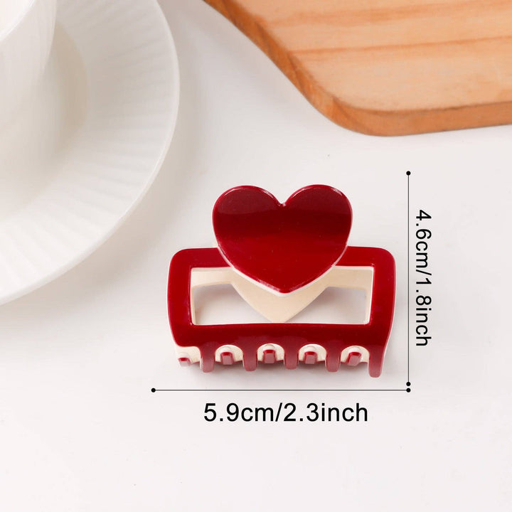 Valentine Heart Colorblock Hair Claw Clip for Women: Red / 5.9CM