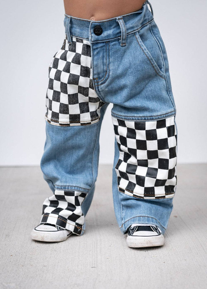 Checkered Patch Baggy Jeans Boys