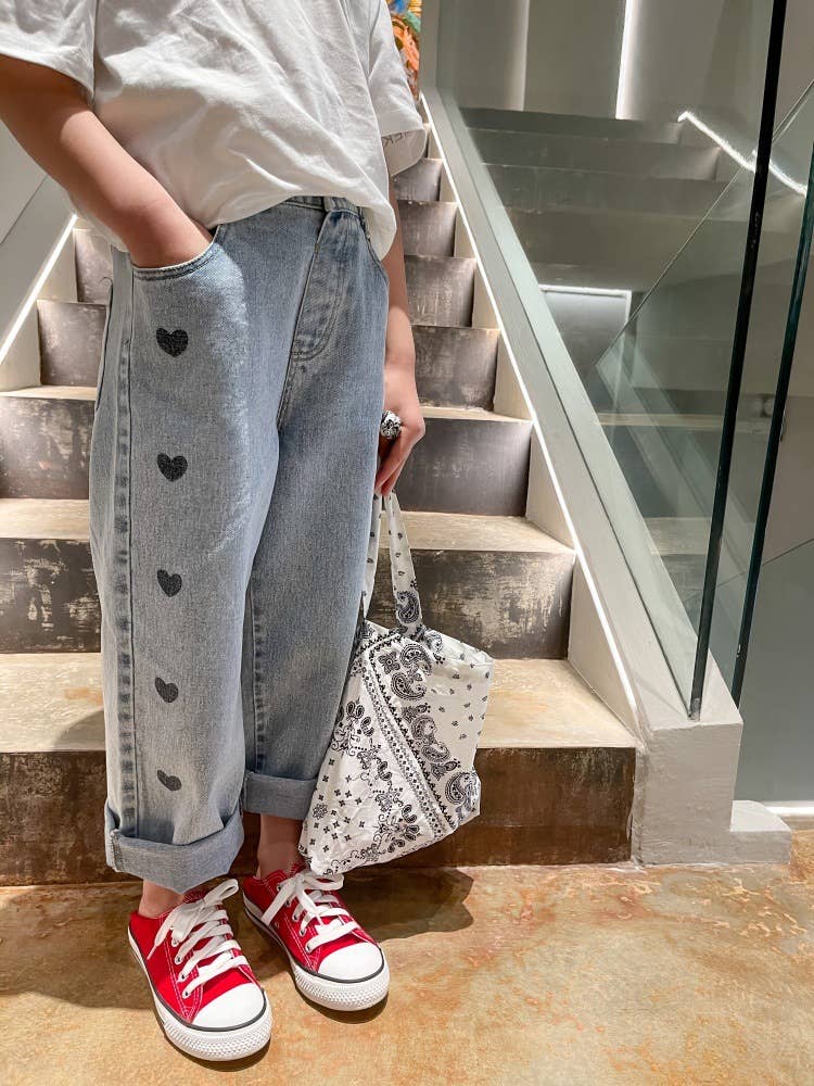 Heart Wide-Leg Denim Jeans: Blue / English / 5/6