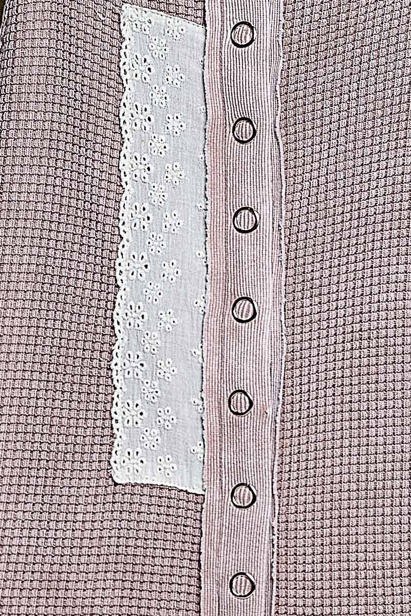 Thermal Cotton Lace Rib Placket Metal Snap Wide Leg Overall