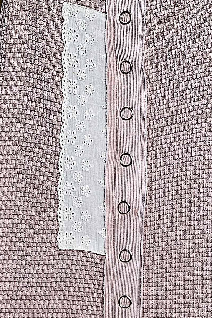 Thermal Cotton Lace Rib Placket Metal Snap Wide Leg Overall
