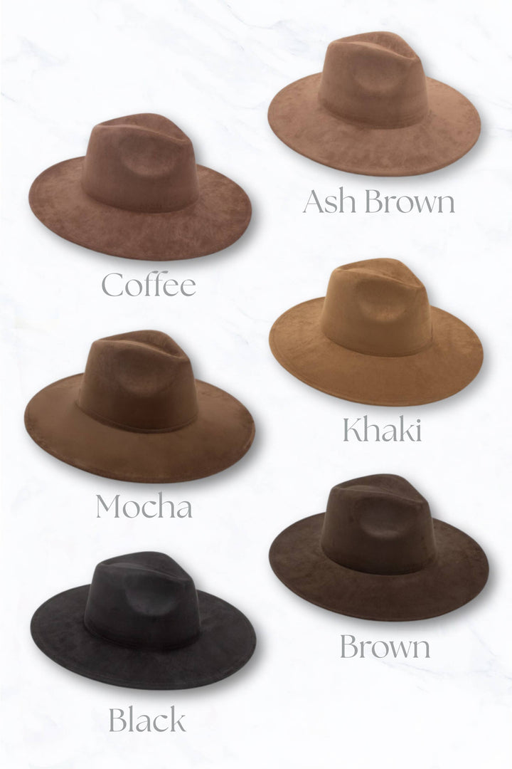 Suede Large Eaves Peach Top Fedora Hat: Stone Grey