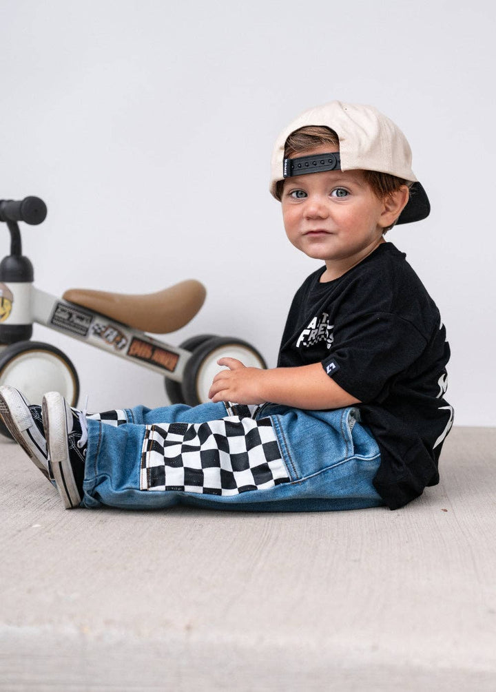 Checkered Patch Baggy Jeans Boys