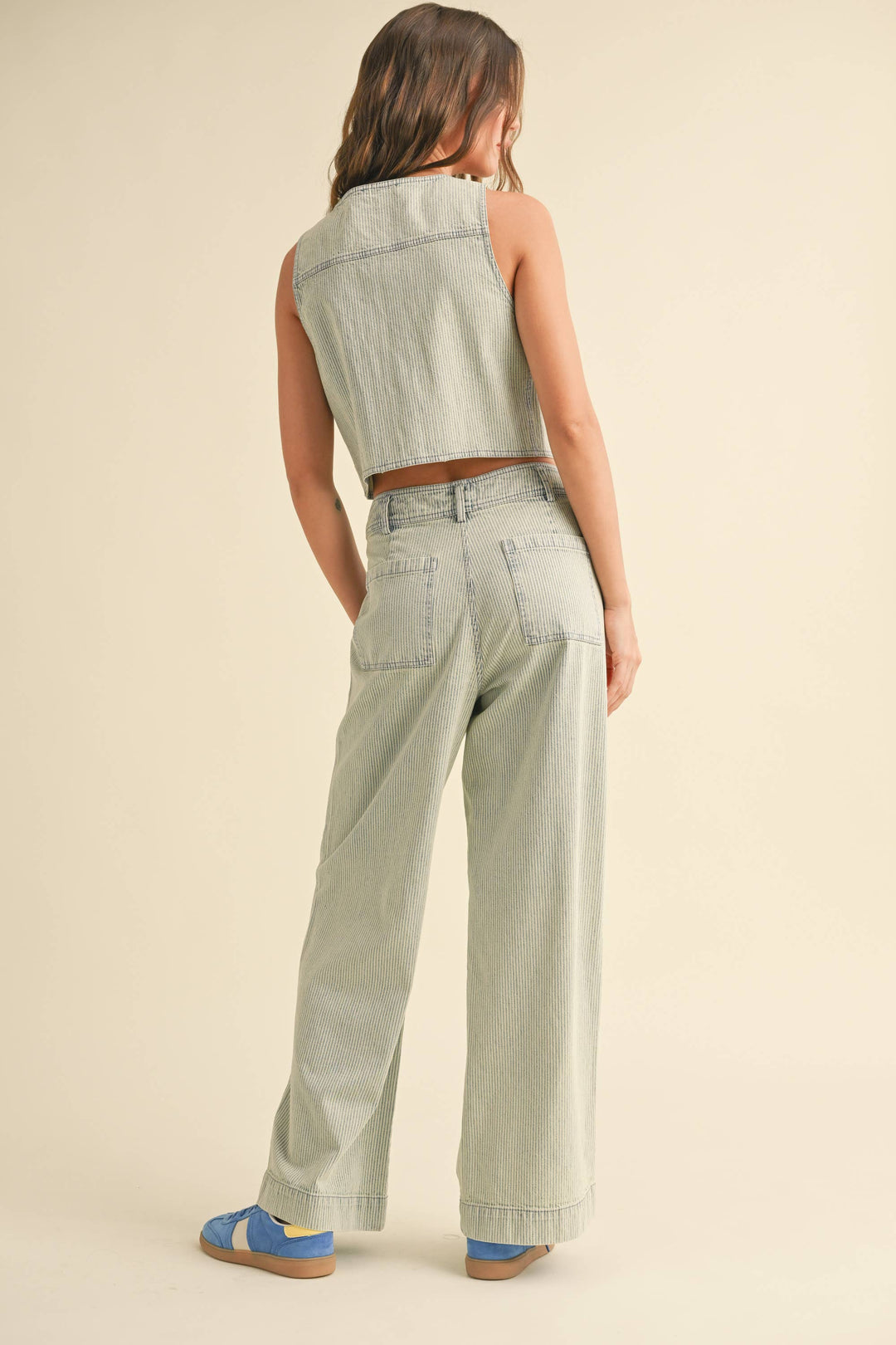 FADED STRIPE PATTERN PANTS: BLUE STRIPE