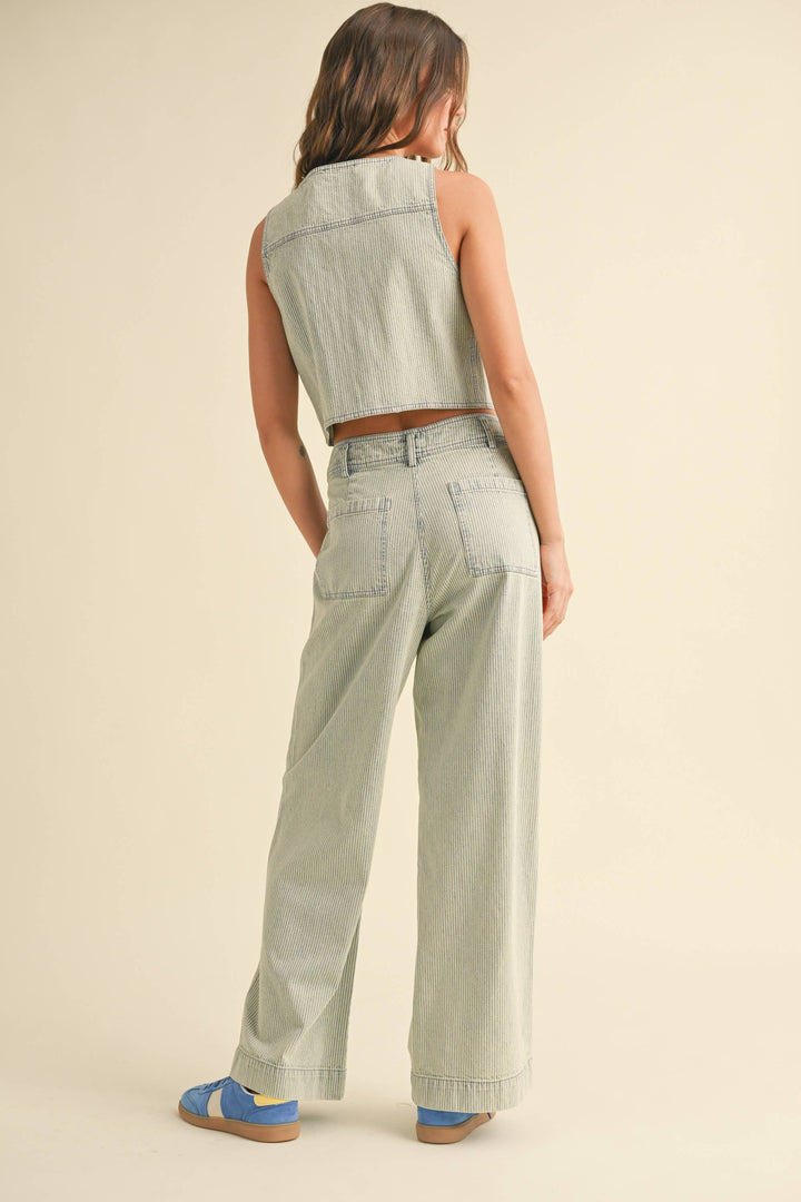 FADED STRIPE PATTERN PANTS: BLUE STRIPE