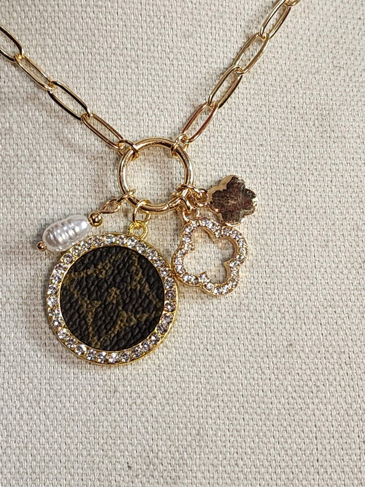 Upcycled LV mixed charm necklace