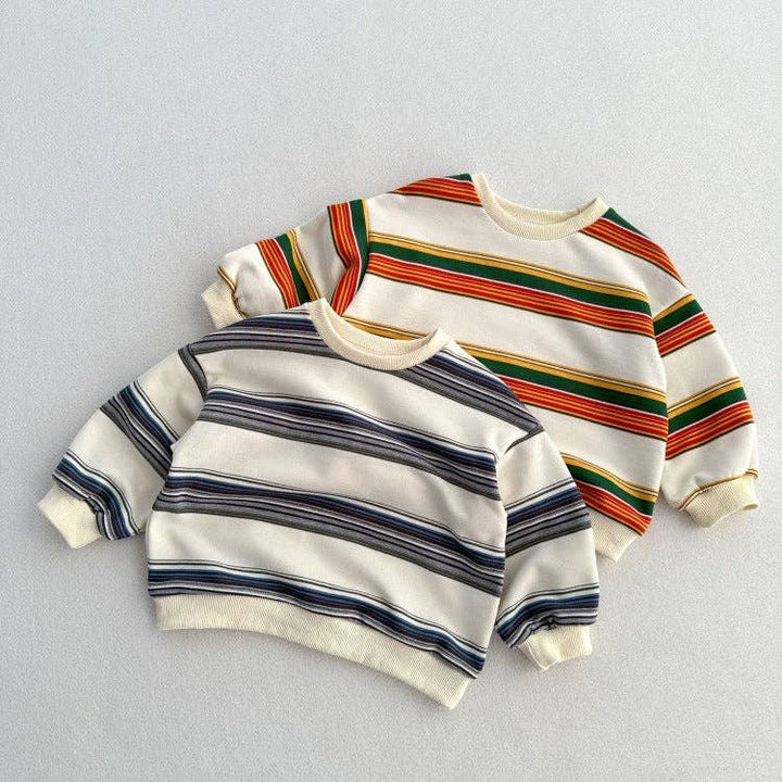 Arrival Kids Unisex Soft Comfortable Long Sleeves Striped Top Casual Sweatshirt: Colorful / 110 (3-5Y)