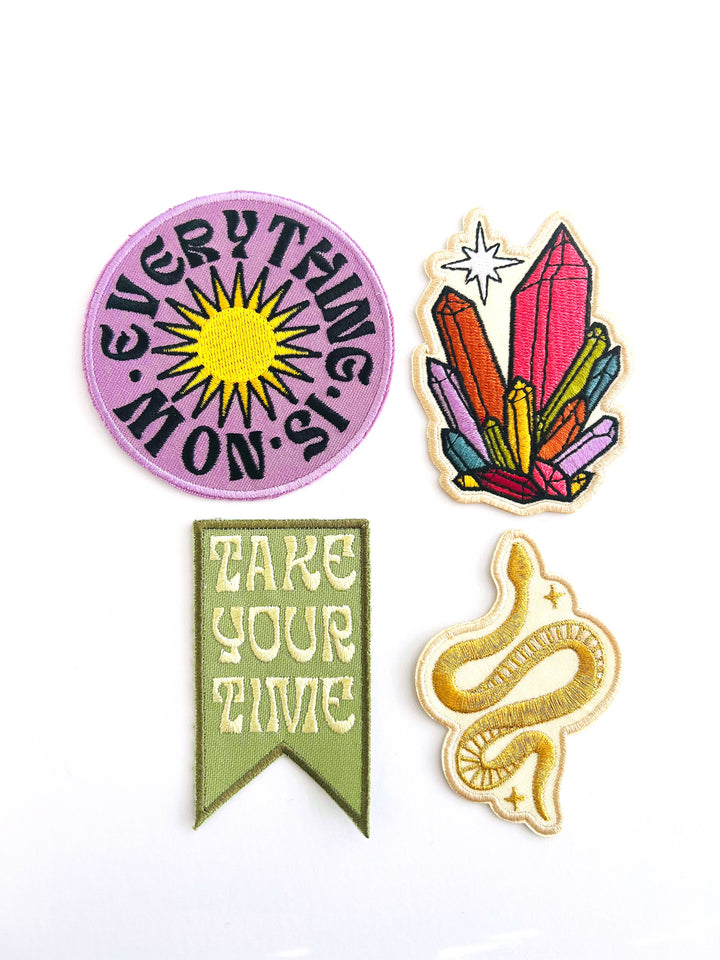 Metallic Gold Snake Embroidered Iron-on Patch, Trendy, Cute