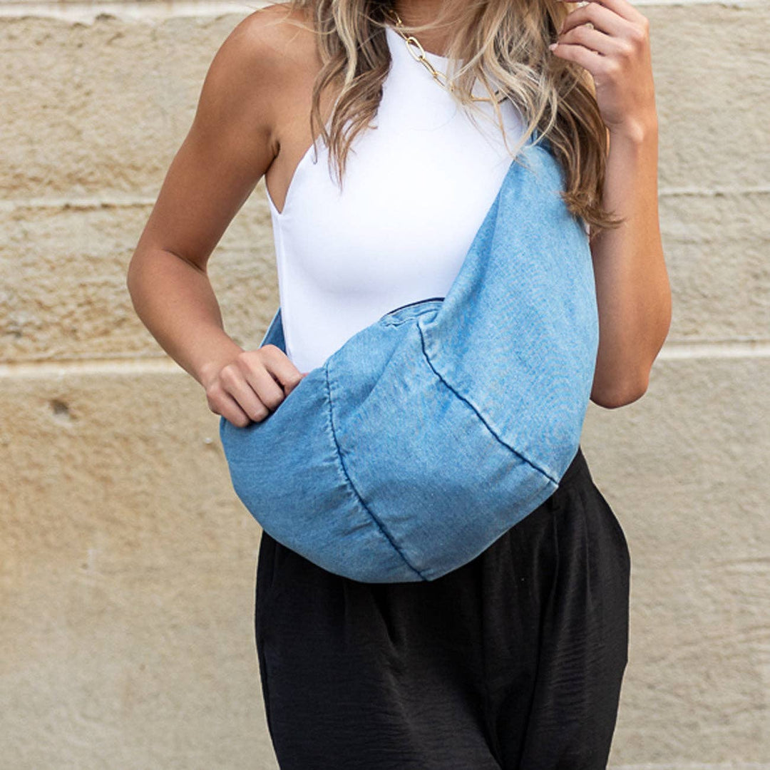 Tatum Denim Sling Bag: Light Denim
