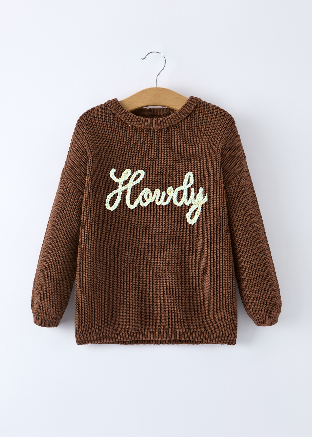Fall Howdy Embroidered Knit Sweater for Girls