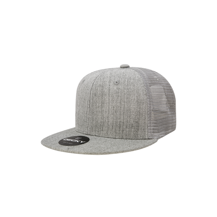 Decky 5010 - Kids Youth Trucker Hat, Flat Bill Snapback - 50: Heather Grey