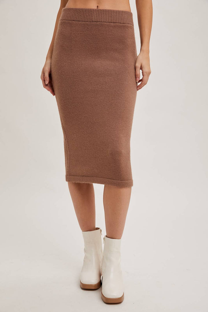 KNIT HOODIE TOP AND PENCIL SKIRT SETS: Black / S