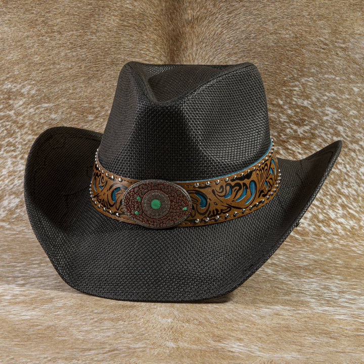 Studded Tooled Band Western Cowboy Hat