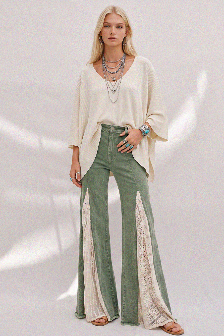 LACE DETAIL WIDE LEG JEANS
