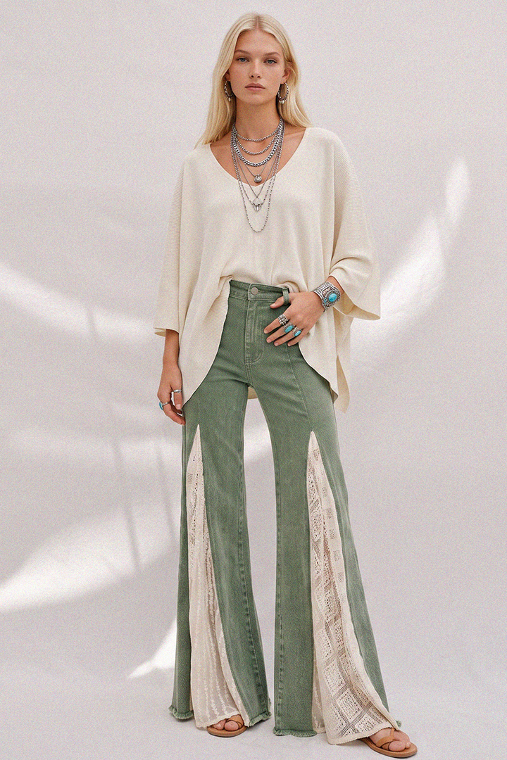 LACE DETAIL WIDE LEG JEANS